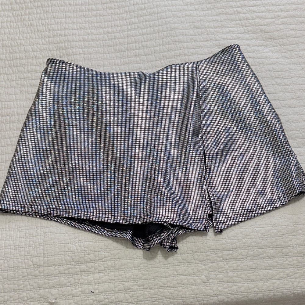 SHEIN Metallic Silver Women's Skorts